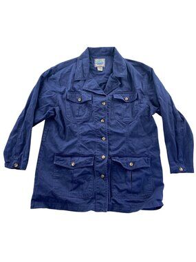 St. Johns Bay Womens French Chore Coat Jacket Large Navy Denim Collection Tunic